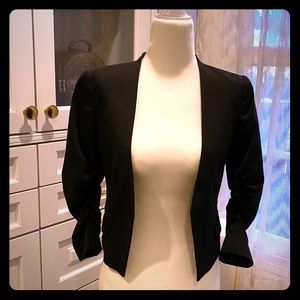 H&M Black Blazer, 3/4 ruched sleeve, open front